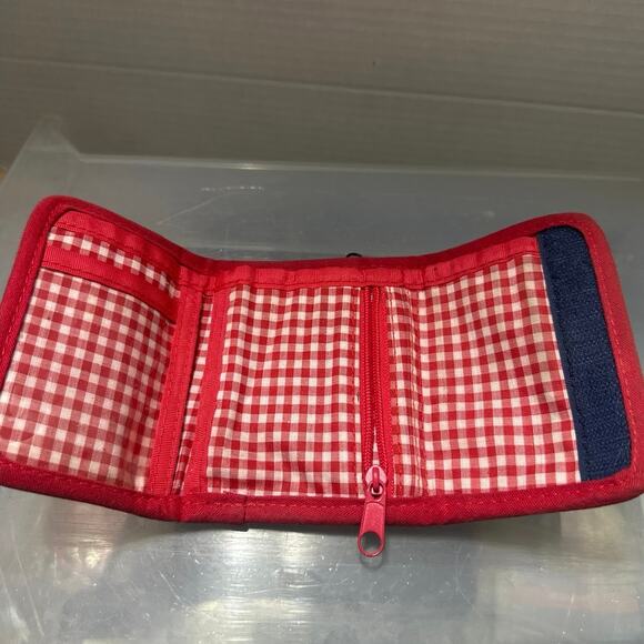 Sanrio Hello Kitty Gingham Rare patch vintage Y2K denim tri fold wallet collecti - Picture 4 of 14